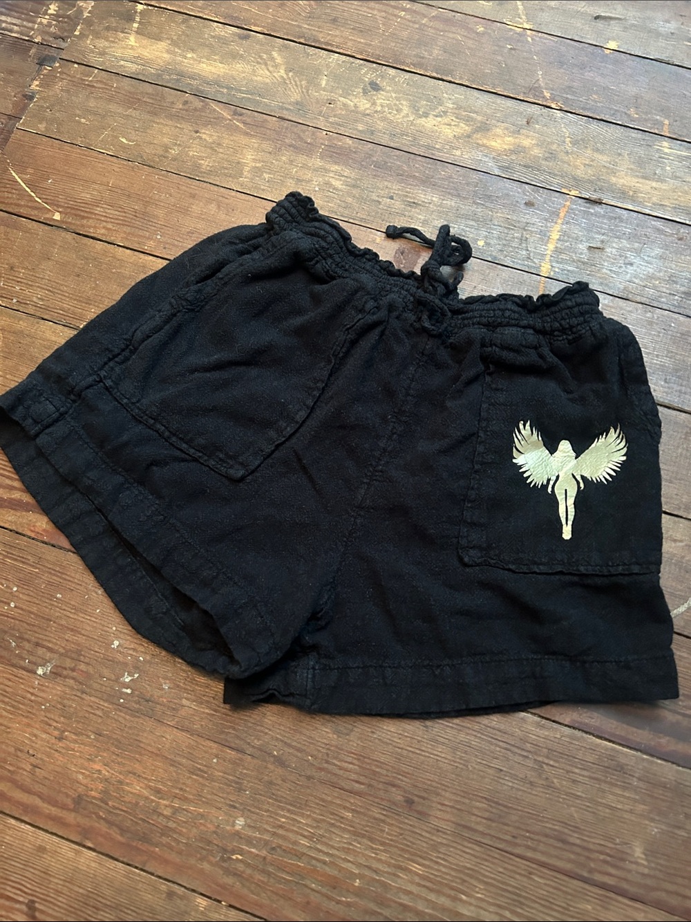 Time and Tru Black High Waist Women’s Shorts with Angel Wing Detail